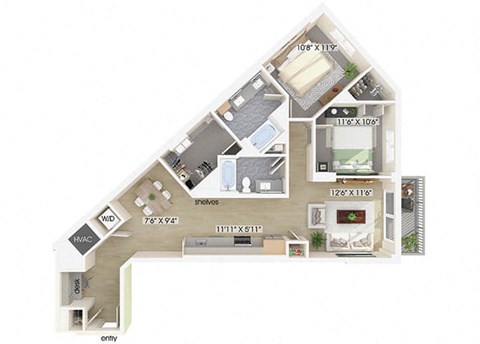 Two bedroom floor plan at Treo Apartments in Fort Lauderdale FL