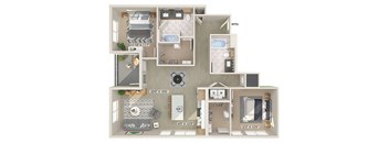 Two bedroom floor plan image at East Bend Apartments in Houston TX