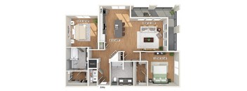Two bedroom floor plan at Heights at 1520 Apartments in Houston TX