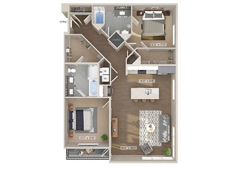 Two bedroom floor plan image at 1810 Main in Houston TX