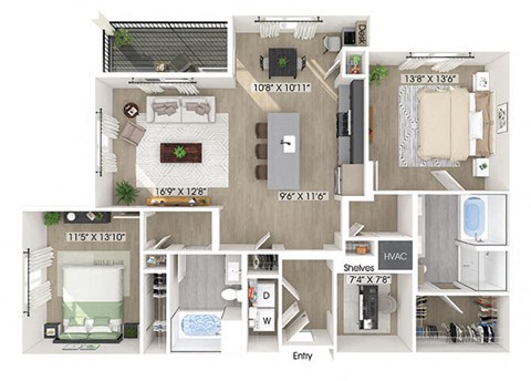 Two bedroom floor plan at Station 316 in Woburn MA