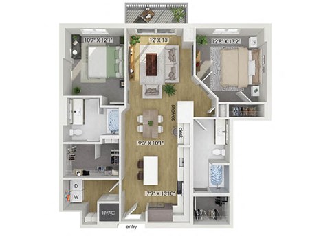Two bedroom floor plan at Treo Apartments in Fort Lauderdale FL