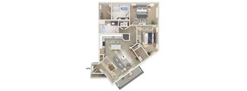 Two bedroom floor plan image at East Bend Apartments in Houston TX