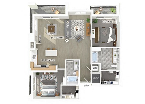 two bedroom two bathroom floor plan at coasterra apartments