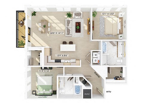 Two bedroom floor plan at 333 Ellington in Gaithersburg MD