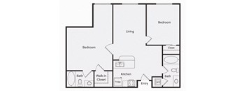 B7 Two bedroom floor plan image at iL Palazzo Apartments in San Diego CA