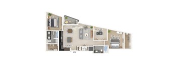 Two bedroom floor plan image at East Bend Apartments in Houston TX