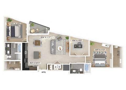 Two bedroom floor plan image at East Bend Apartments in Houston TX