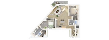 Two bedroom floor plan at Treo Apartments in Fort Lauderdale FL