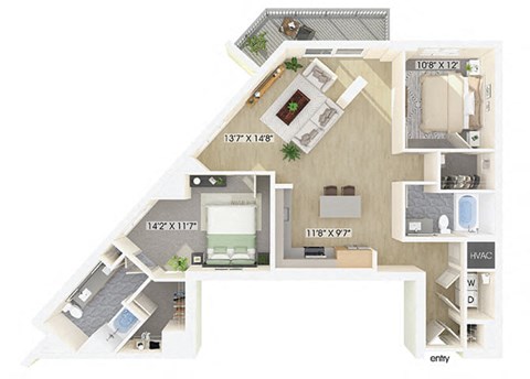 Two bedroom floor plan at Treo Apartments in Fort Lauderdale FL