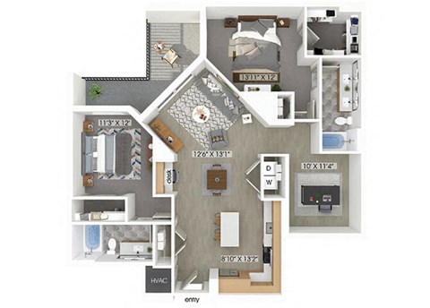 two bedroom two bathroom floor plan at coasterra apartments