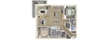Two bedroom floor plan at Treo Apartments in Fort Lauderdale FL