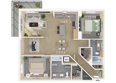 Two bedroom floor plan at Treo Apartments in Fort Lauderdale FL