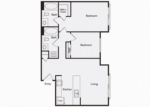Two bedroom floor plan image at iL Palazzo Apartments in San Diego CA