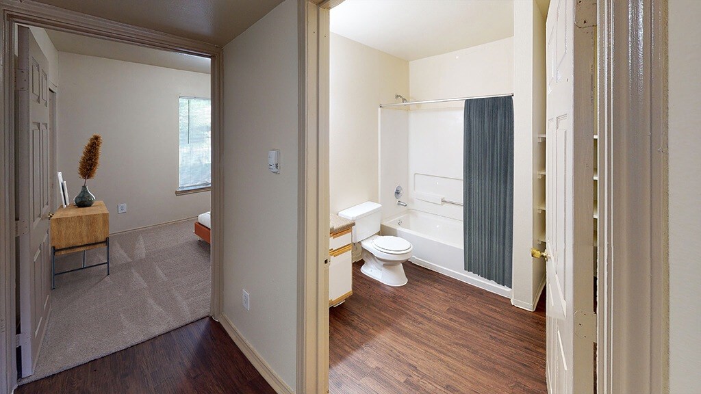 Bathroom with shower at Paradise Oaks apartments in Austin TX