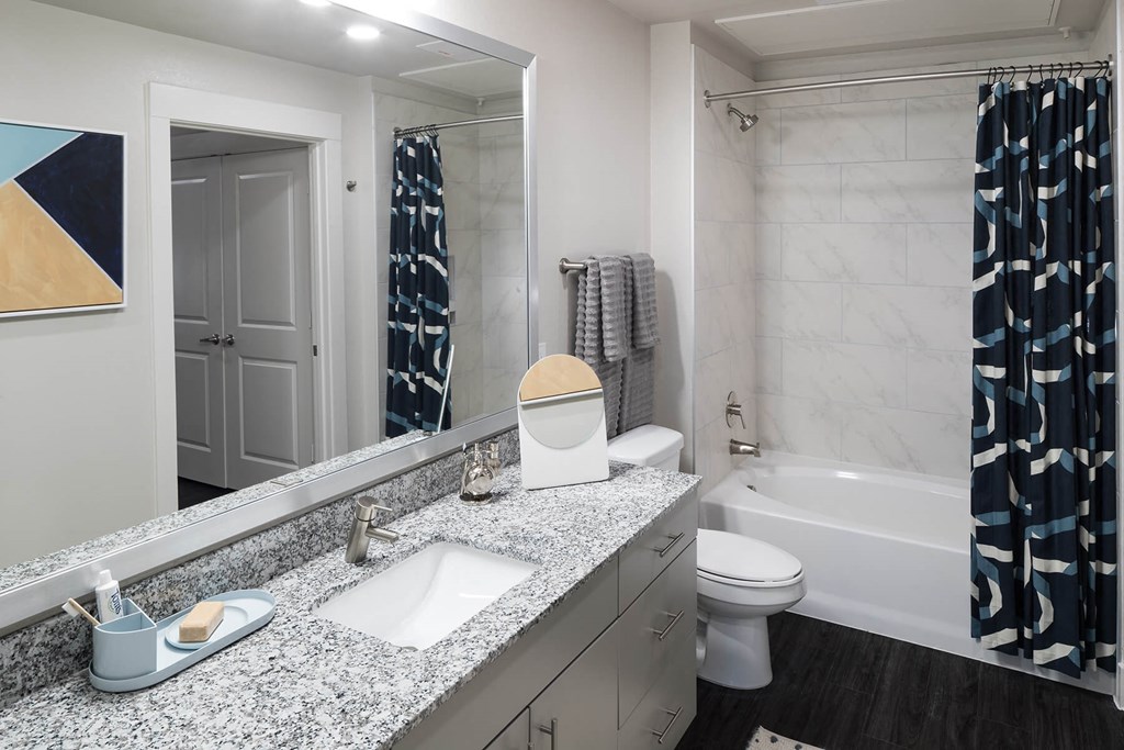 Bathroom sink at Jada Legacy Central Apartments in Plano TX.