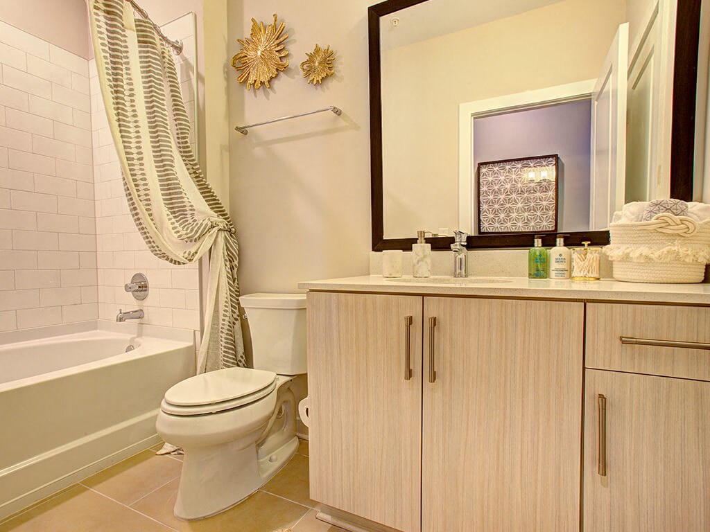 Bathroom with shower tub at Caroline Charleston SC