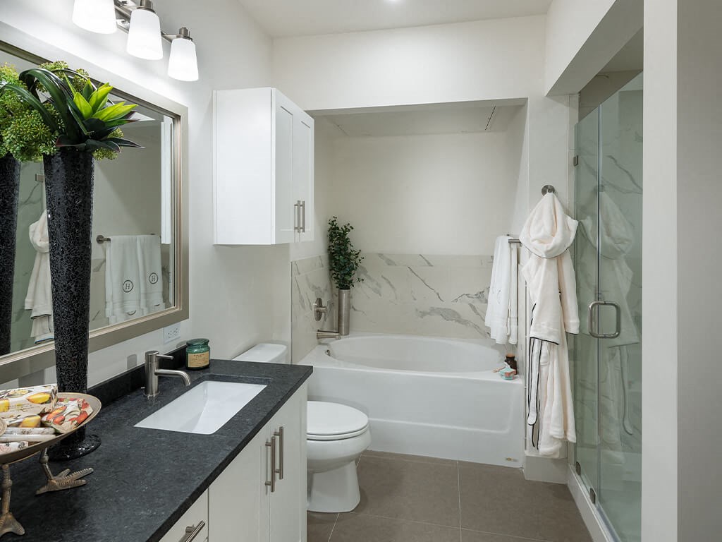 Bathroom with shower and tub at Cirro King of Prussia Apartments in King of Prussia PA
