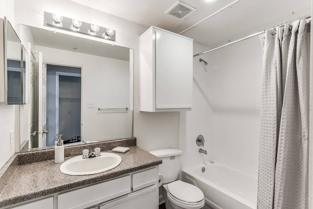 Bathroom shower and tub at Hollow Creek in Conroe TX