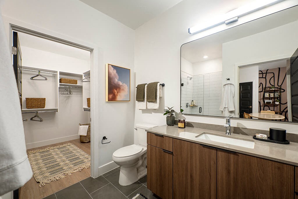 Bathroom with closet at 333 Ellington Apartments in Gaithersburg MD