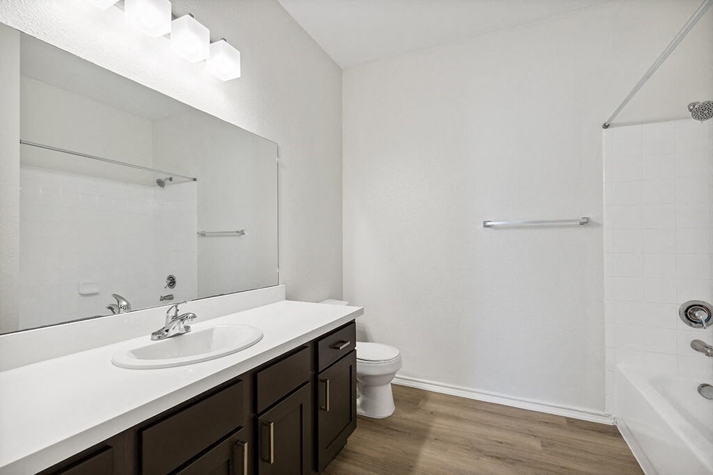 Bathroom countertop at Bonito Parque Apartments in San Antonio TX