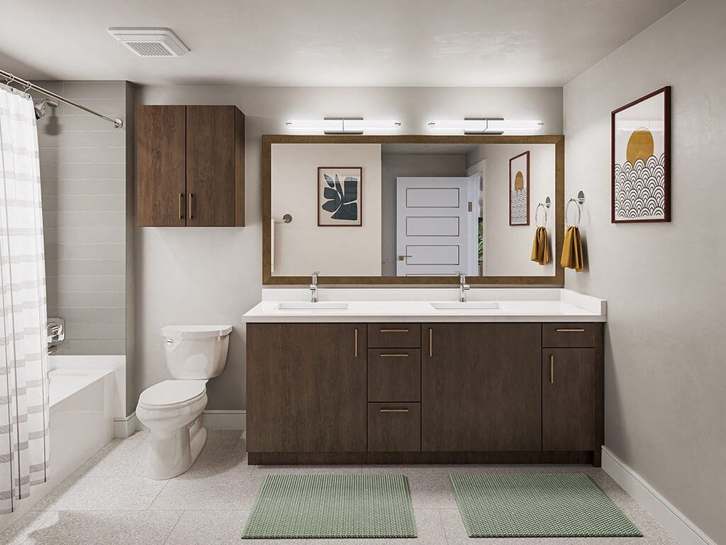 Bathroom with sink and shower at Treo Apartments in Fort Lauderdale FL