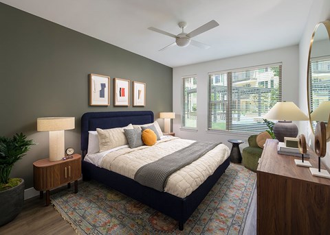 Bedroom with accent wall at The Edley in Atlanta GA