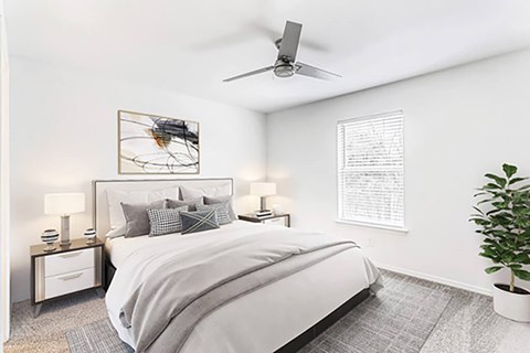 Bedroom with ceiling fan at Landmark at Wynton Pointe Apartment Homes in Nashville TN