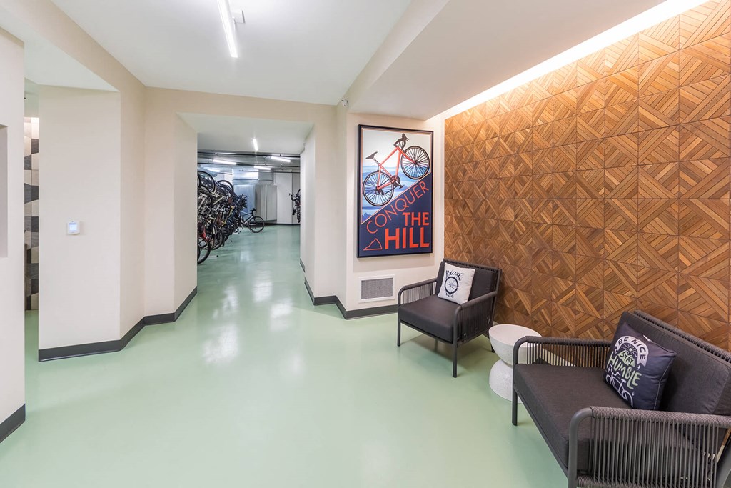 Bike Lounge Seating Area at Aspect at Totem Lake Apartments in Kirkland WA