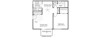 One bedroom one bathroom floor plan at Brentwood