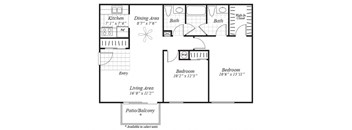Two bedroom two bathroom floor plan at Brentwood