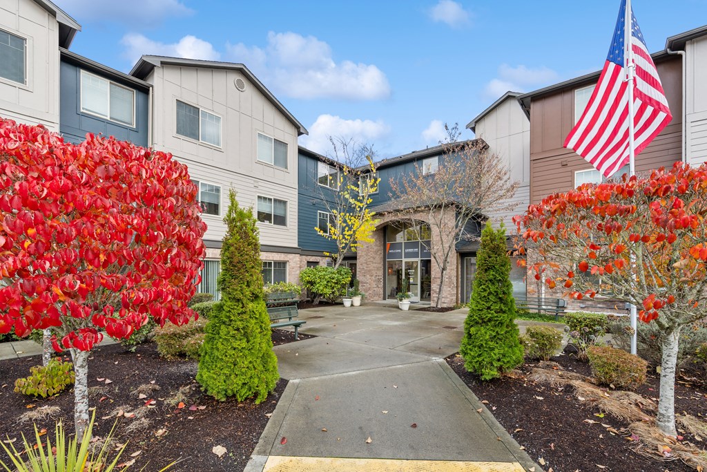 Building Exterior at Entrance Alderwood Court in Lynnwood WA