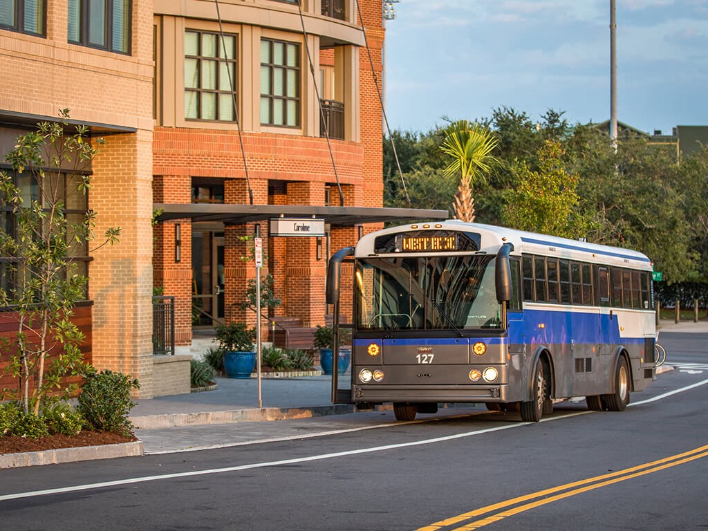 Bus stop in front of Caroline building in Charleston SC