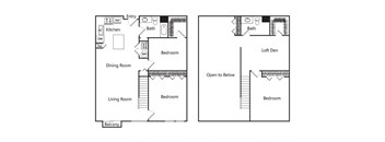 Three bedroom floor plan at Riverpark Apartments in Redmond WA