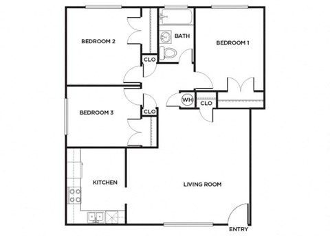 Three bedroom floor plan at Park Crest Apartments in San Diego CA
