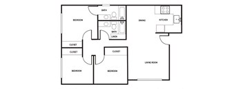 three bedroom two bathroom floor plan image at Park Villas