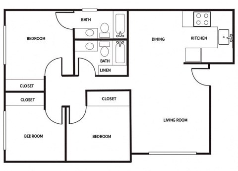 three bedroom two bathroom floor plan image at Park Villas