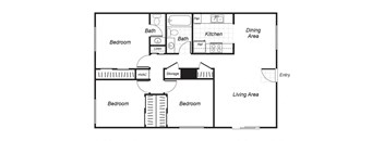 three bedroom floor plan at Westchester Park apartments