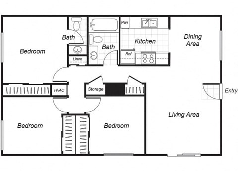 three bedroom floor plan at Westchester Park apartments