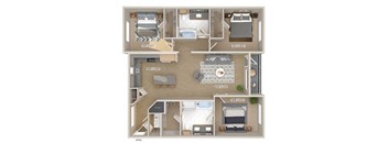 Three bedroom floor plan image at 1810 Main in Houston TX