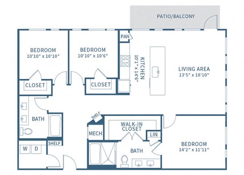 a blueprint of a floor plan of a house with bedrooms and baths