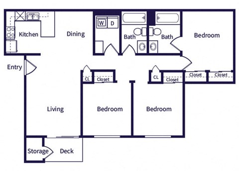 Three bedroom floor plan at Tides at Cheyenne Apartments in Las Vegas NV