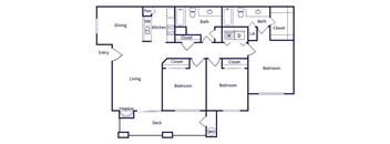Three bedroom floor plan at Deerwood Apartments in Corona CA