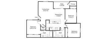 Three bedroom floor plan image at Valley Trails Apartments in Irving TX
