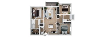 Three bedroom floor plan at Hawkley Apartments in Milford MA