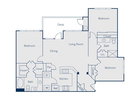 Three bedroom two bathroom floorplan image at Callista Hill Country Apartments in Austin TX
