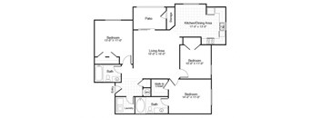 three bedroom two bathroom floor plan image
