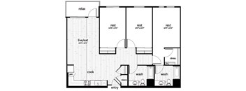 Three bedroom floor plan at GEO Apartment in Fremont CA