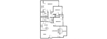 Three bedroom Floor plan Image at Cypress View Villas Apartments in Weatherford, TX