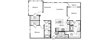Three bedroom three bathroom floor plan at Westchester at the Pavilions
